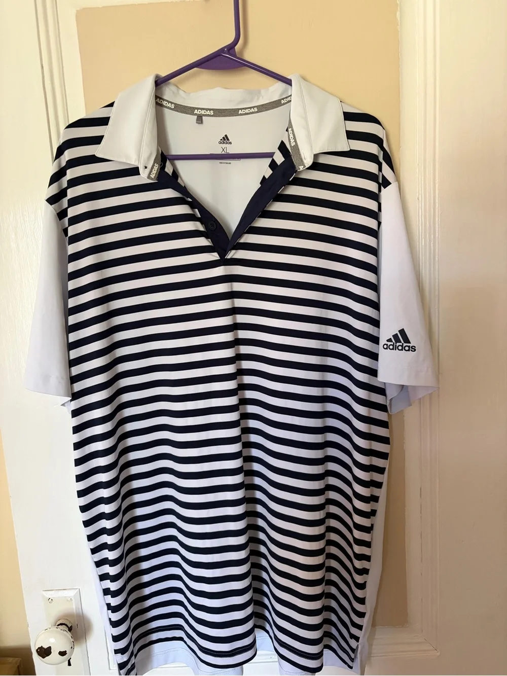 adidas Men’s Navy & White Striped Polo